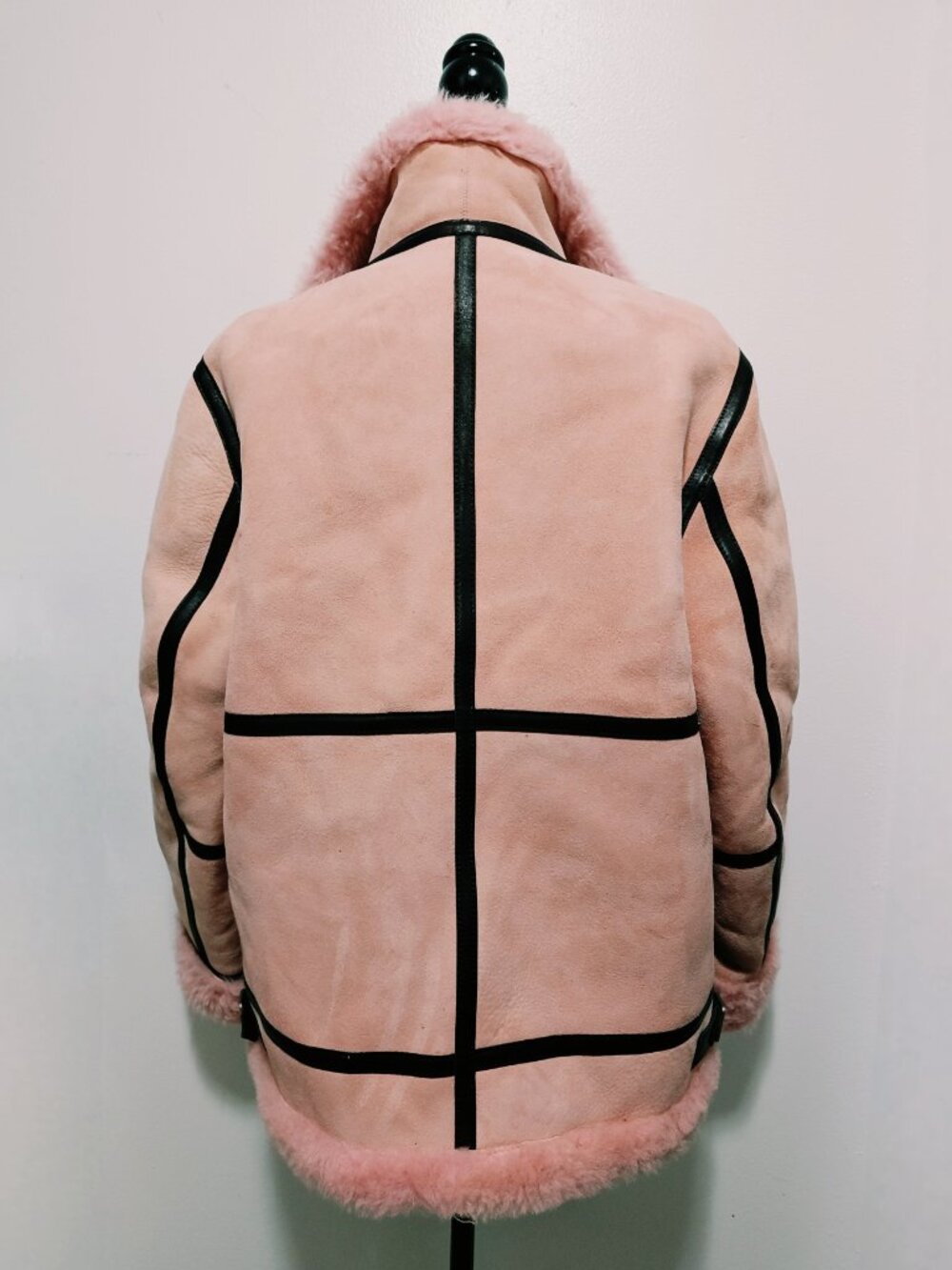 NewReal Sheepskin Shearling Lamb Fur Suede Leather Coat Jacket Pink Coral Biker - Picture 6 of 8